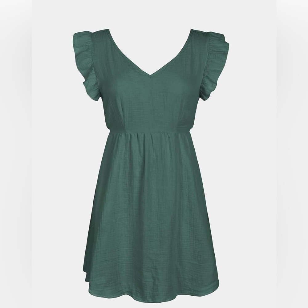 CUPSHE Women's Mini Dress V Neck Flutter Sleeve Cotton Self Tie